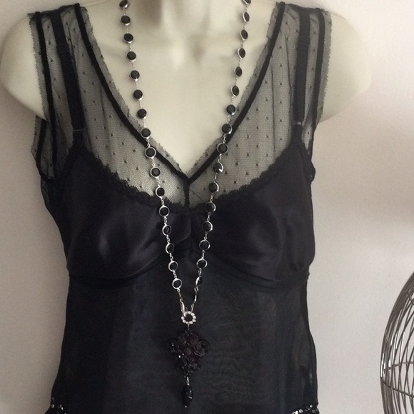 Black Crystal Silver Chain Necklace with Tarina Tarantino Pendant - Picture 3 of 10